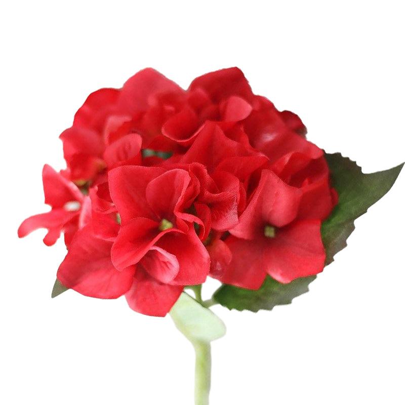 Hortensia artificiel rouge en soie 35 cm