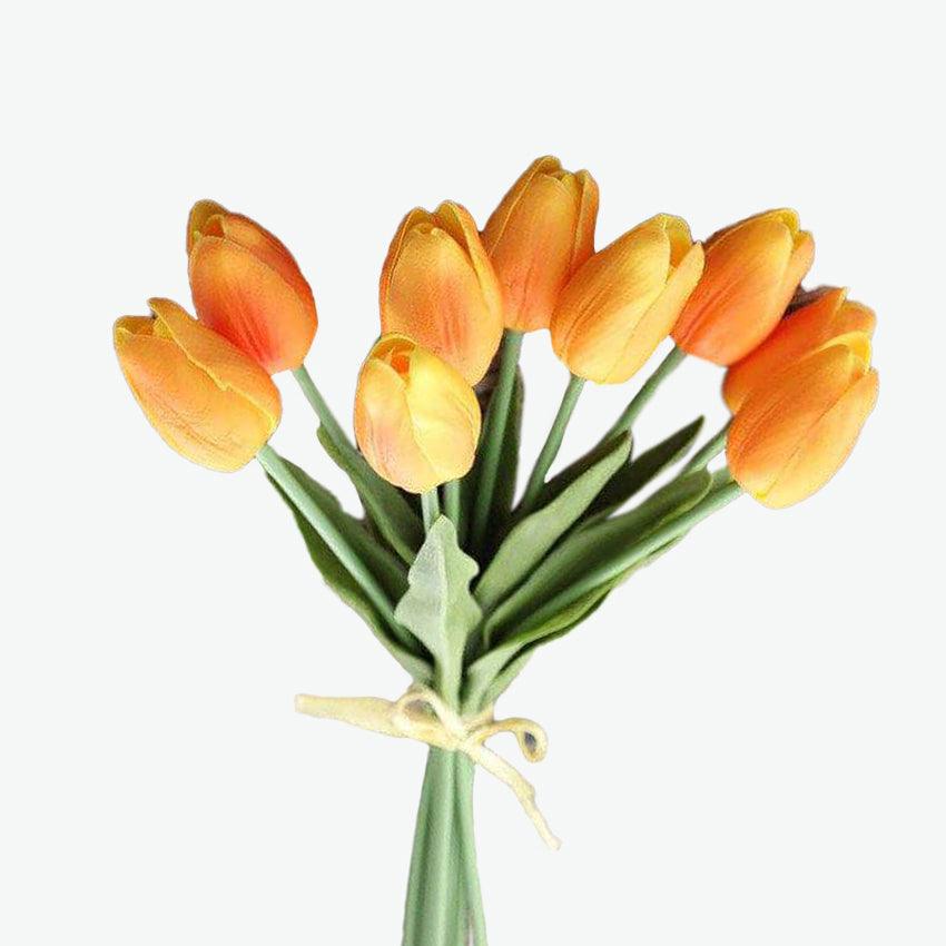 Bouquet de 10 tulipes artificielles oranges