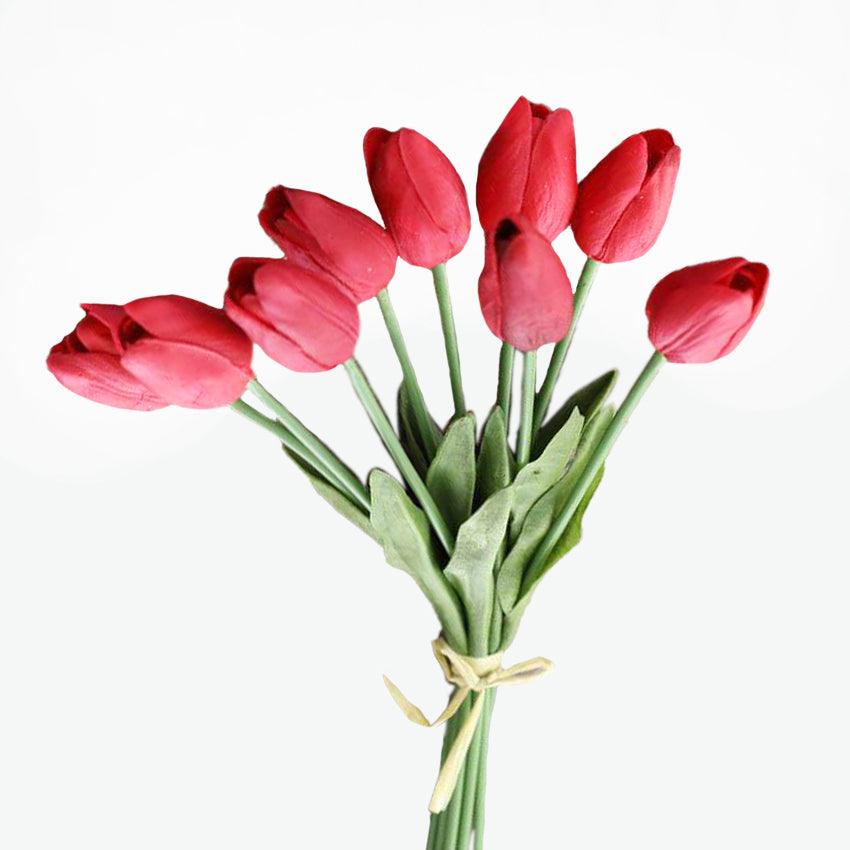 Bouquet de 10 tulipes artificielles rouges
