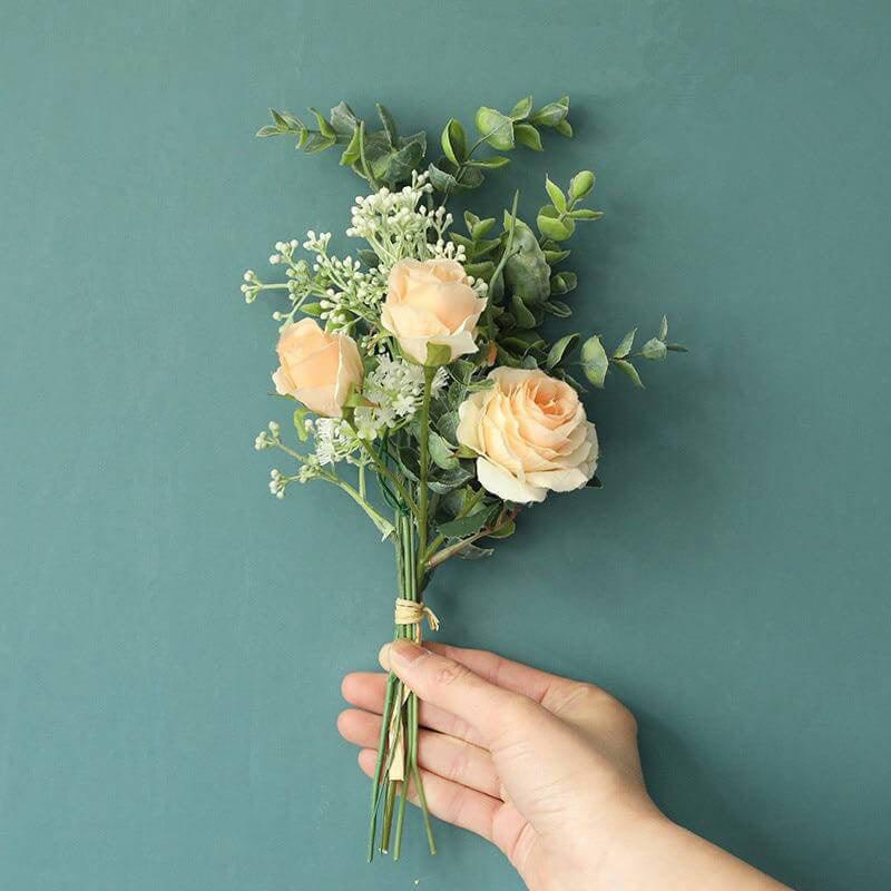 Rose artificielle - Petit bouquet de roses artificielles champagne