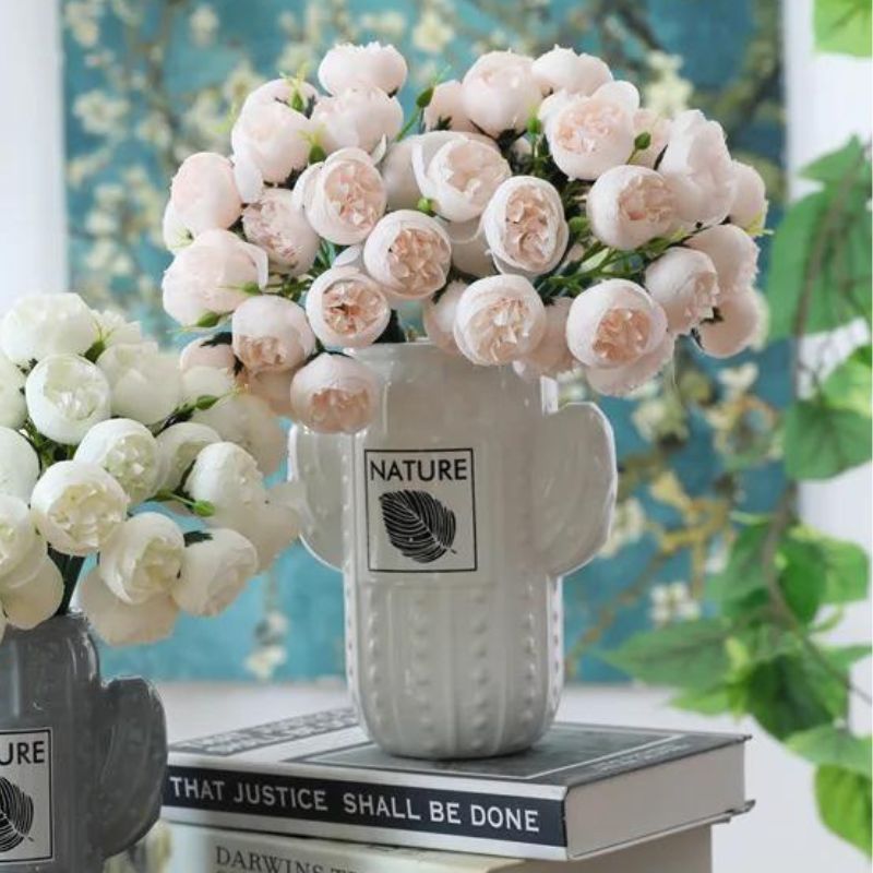 Bouquet de Pivoines artificielles roses pales 21 fleurs