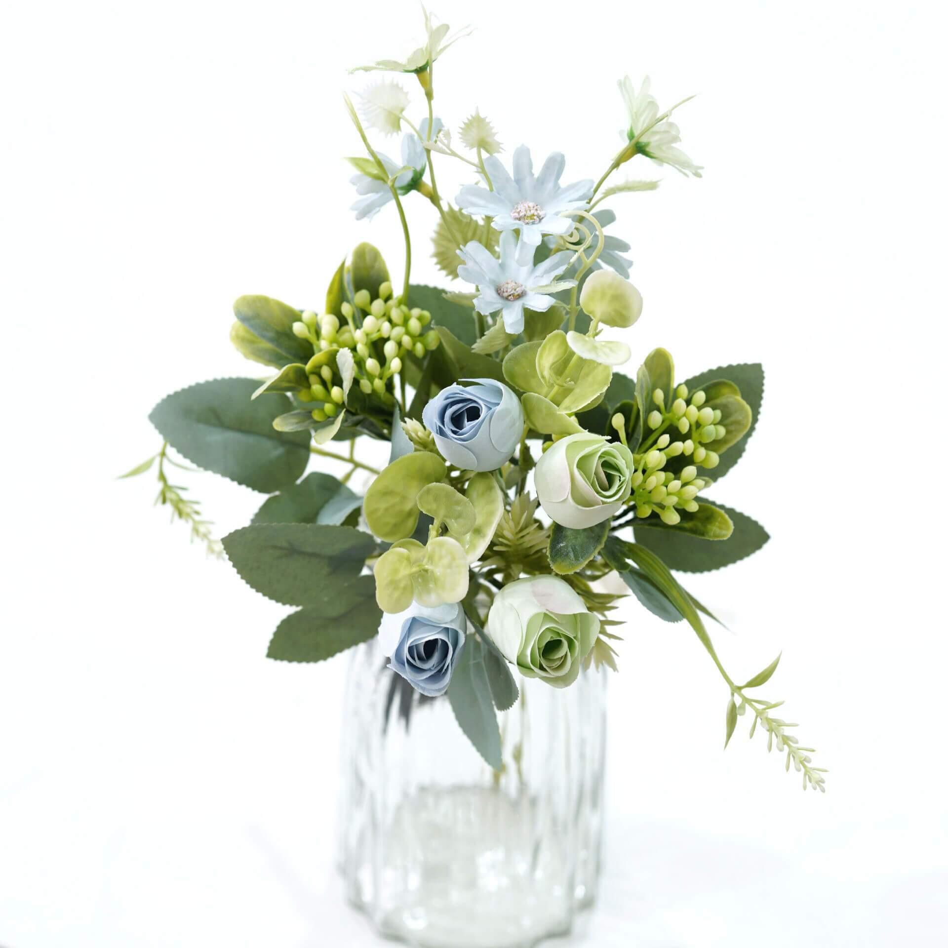 Rose artificielle - Petit bouquet garni de roses artificielles bleues