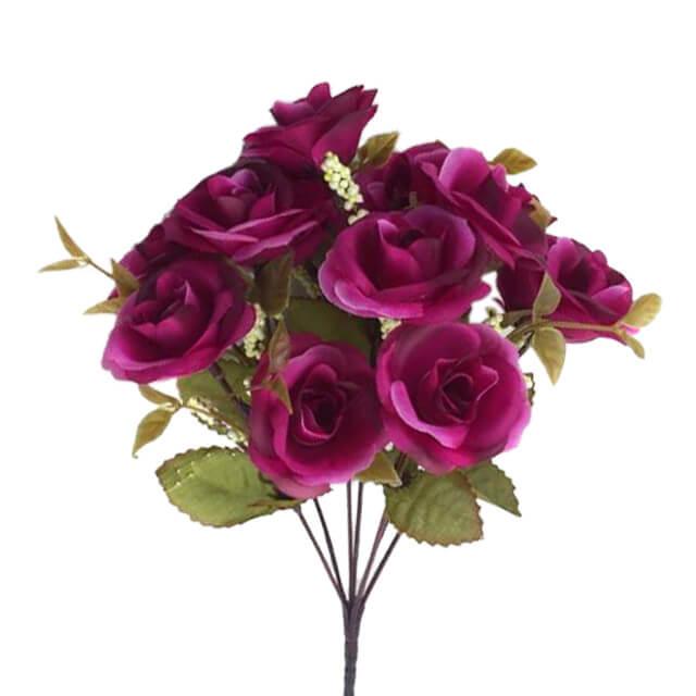 Rose artificielle - Bouquet de roses artificielles violettes 32 cm