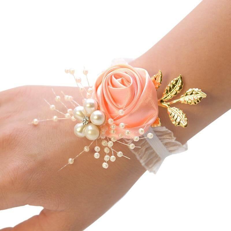 Bracelet fleur mariage champêtre rose