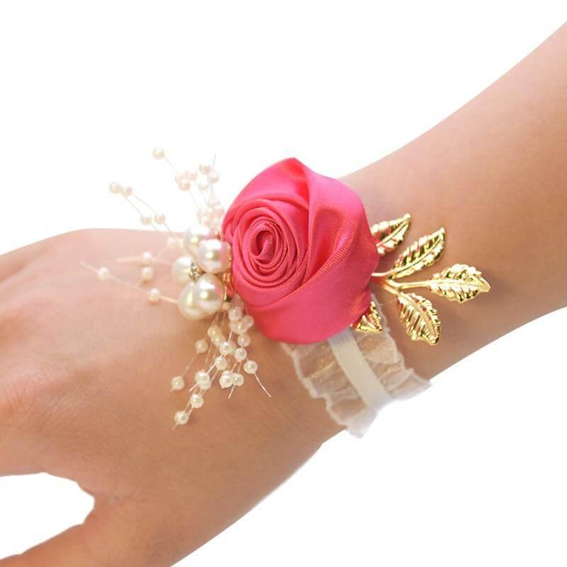 Bracelet fleur mariage champêtre fuchsia