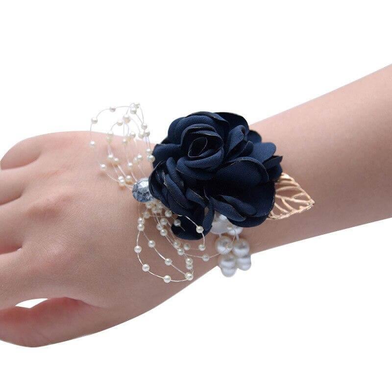 Bracelet fleur mariage bleu nuit