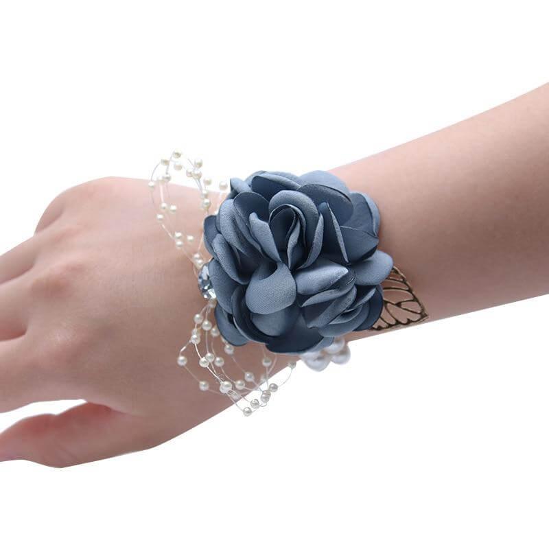 Bracelet fleur mariage gris bleuté