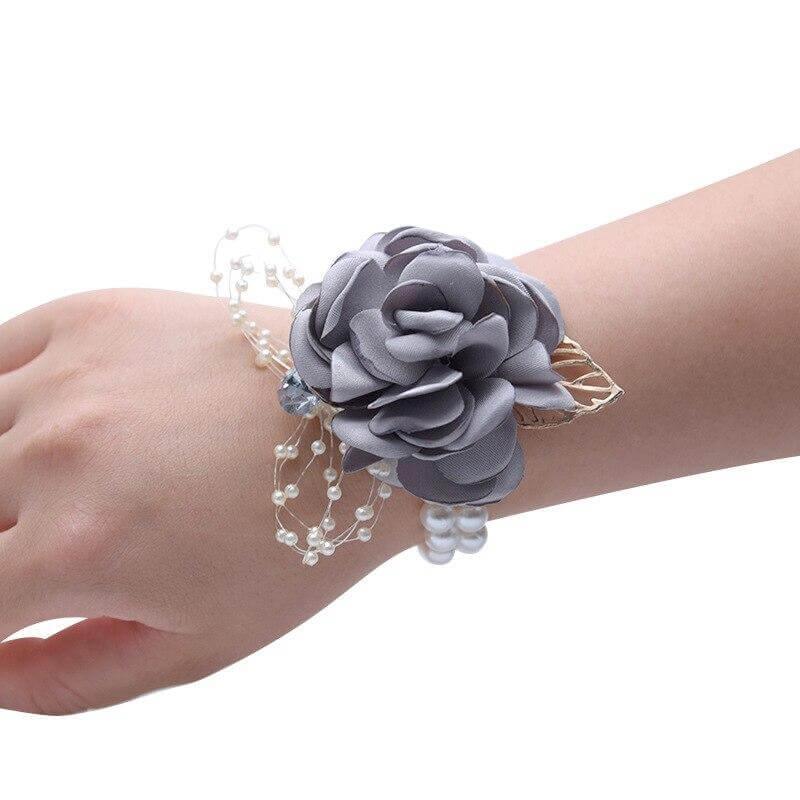 Bracelet fleur mariage champêtre gris