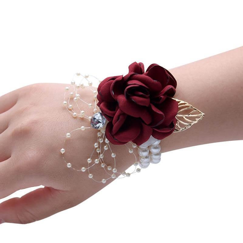 Bracelet fleur mariage rouge bordeaux