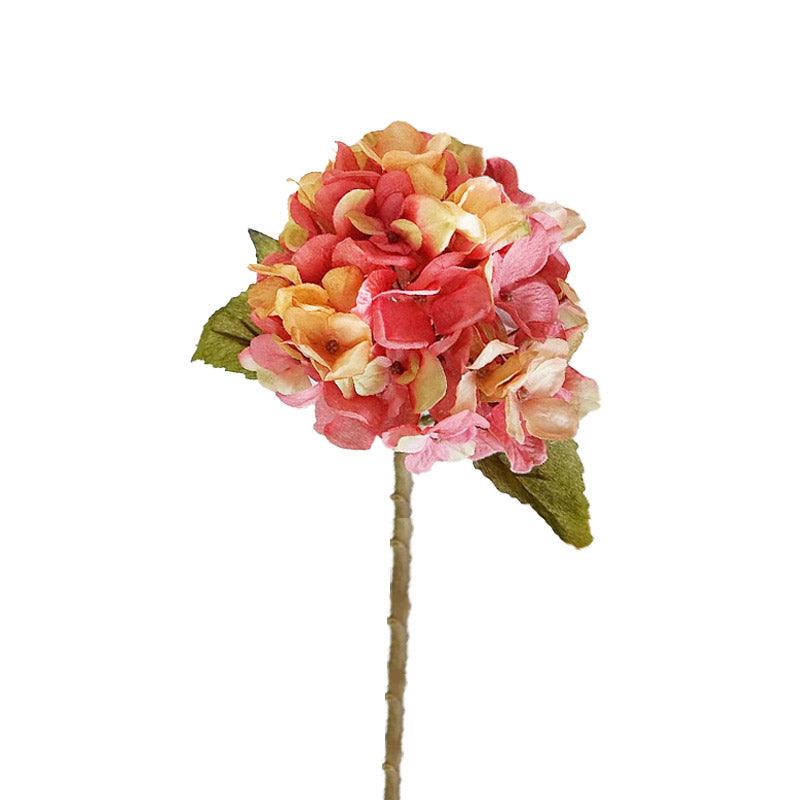Hortensia artificiel orange et rose en tissu 35 cm