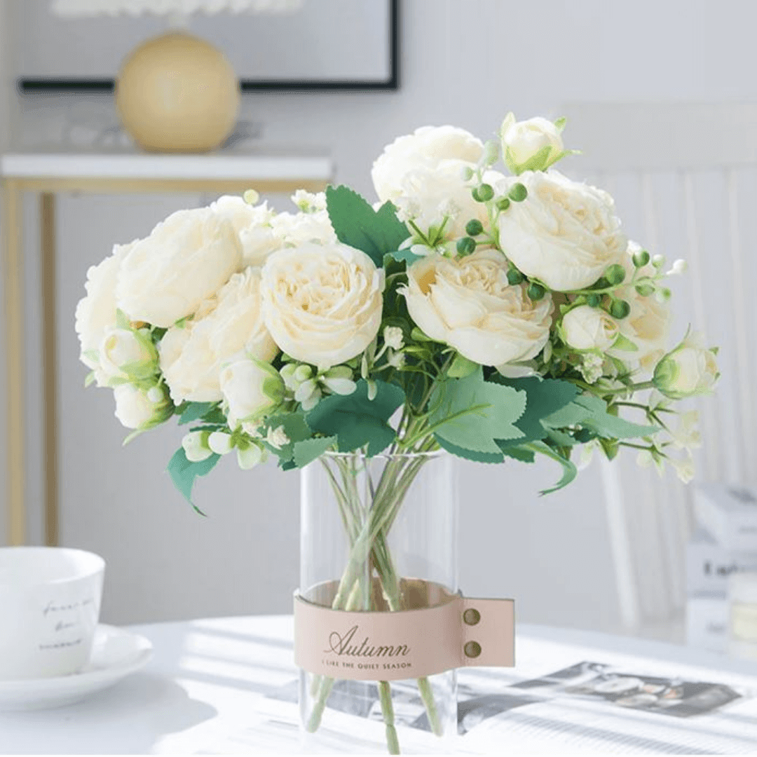 Bouquet de pivoines artificielles jaunes haut de gamme