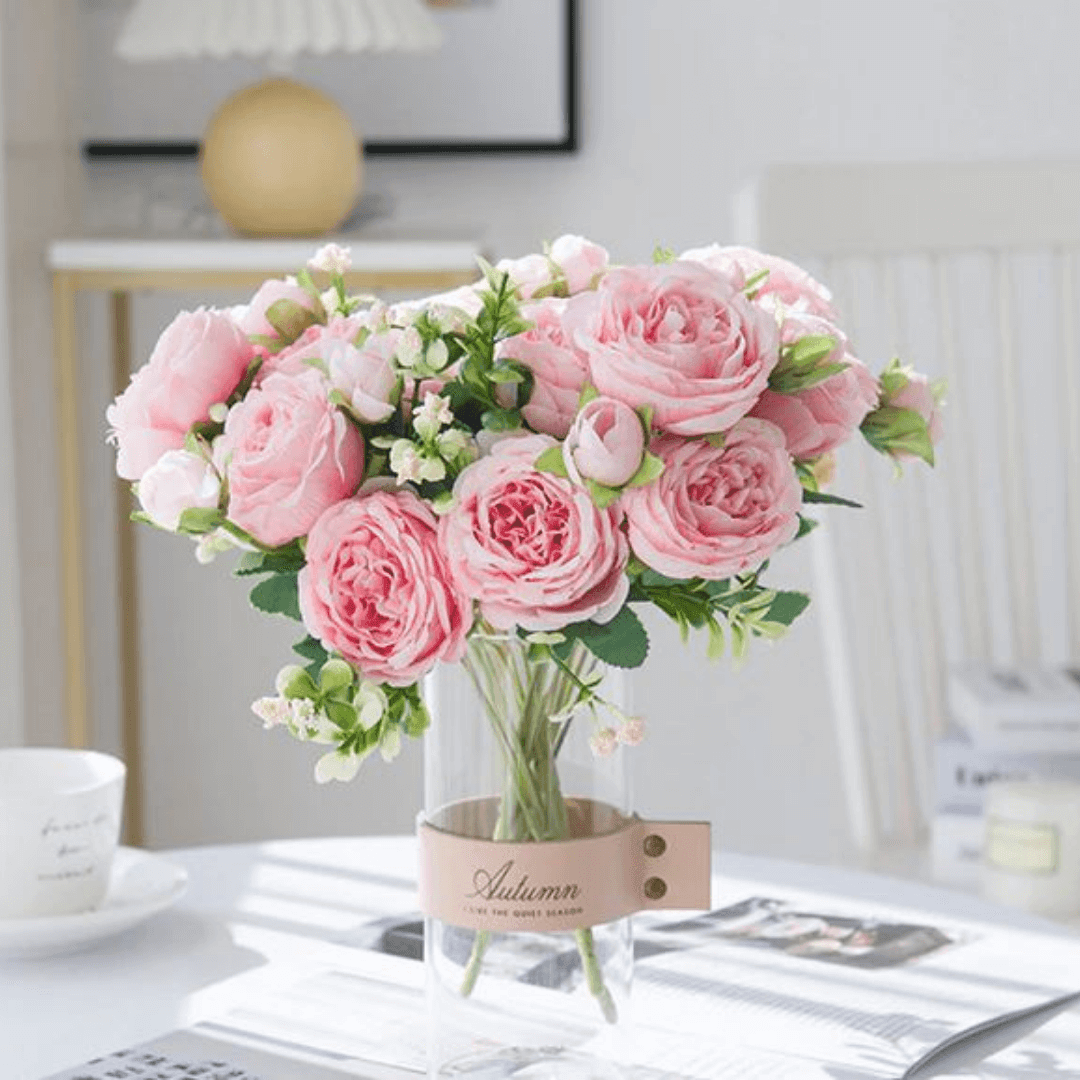 Bouquet de pivoines artificielles roses pales haut de gamme