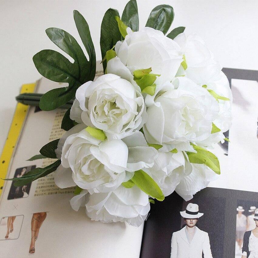 Roses artificielles - Bouquet de roses artificielles en tissu 28 cm