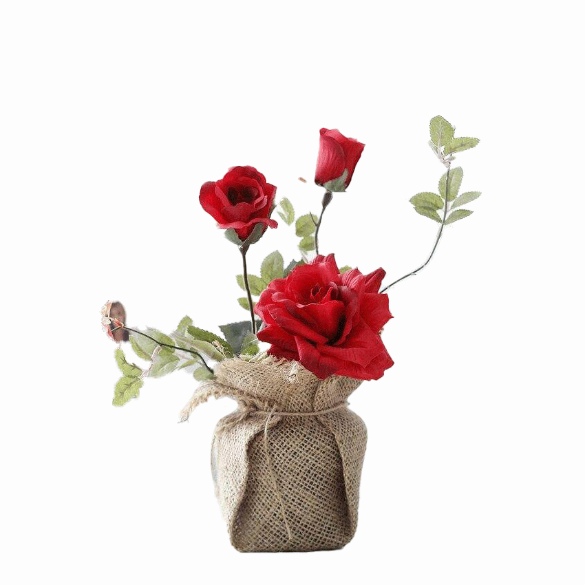 Roses artificielles - Pot fleuri de fausses roses rouges